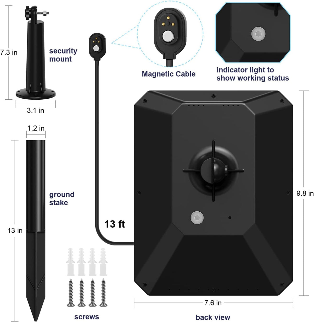 Waterproof Solar Battery Charger for Arlo Cam with Adjustable Wall Mount Bracket Ground Stake V326
