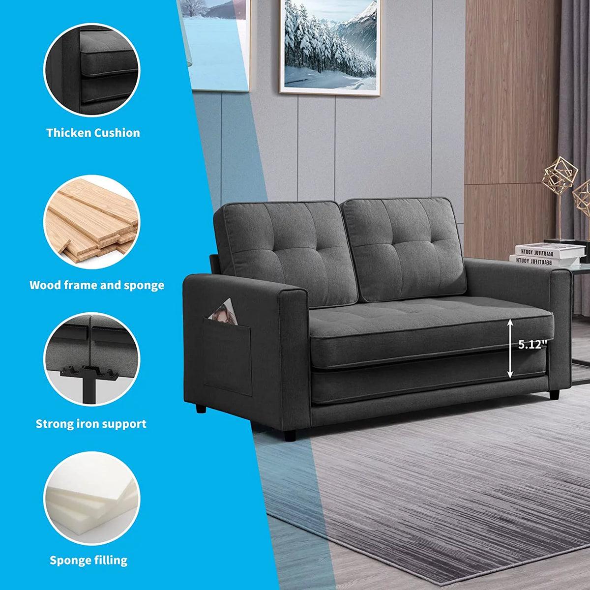 Dark Grey 3-in-1 Sleeper Sofa Bed G827451