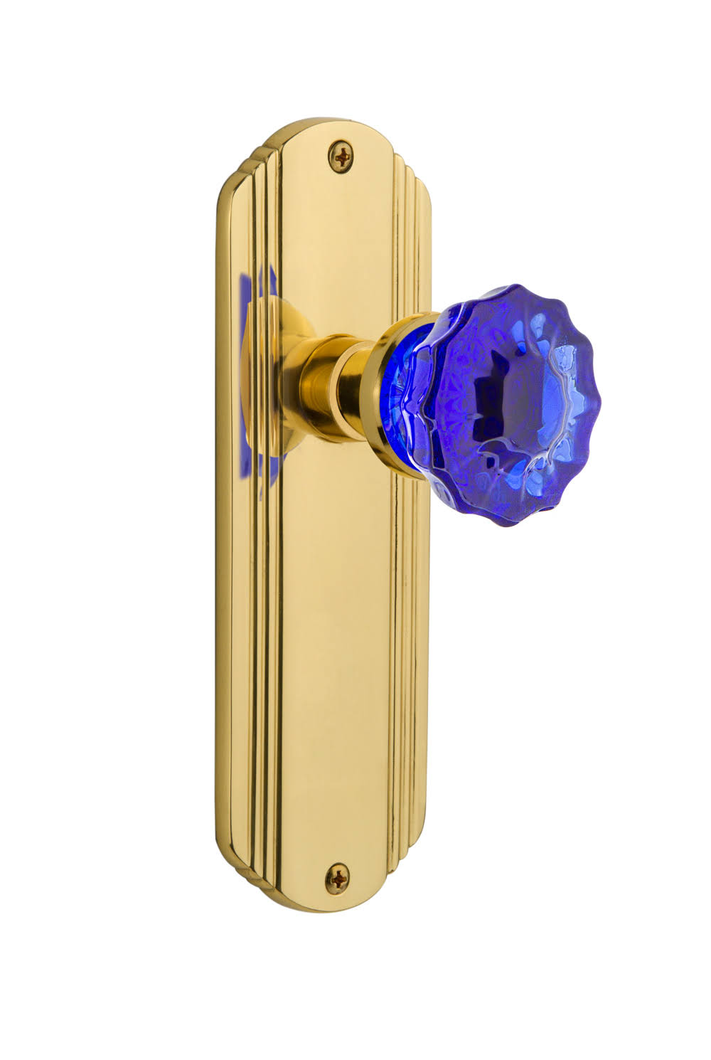 Crystal Cobalt Glass Door Knob in Polished Brass X1989