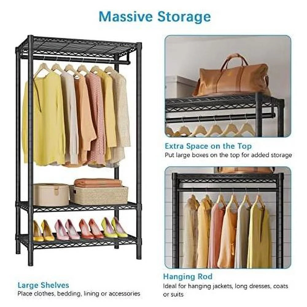 3 Tiers Garment Rack with Cover Black J1098