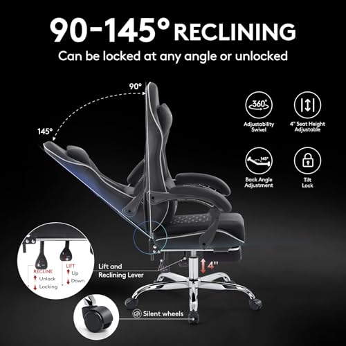 Black Green Ergonomic Gaming Chair with Footrest and Massage Lumbar Support B87175