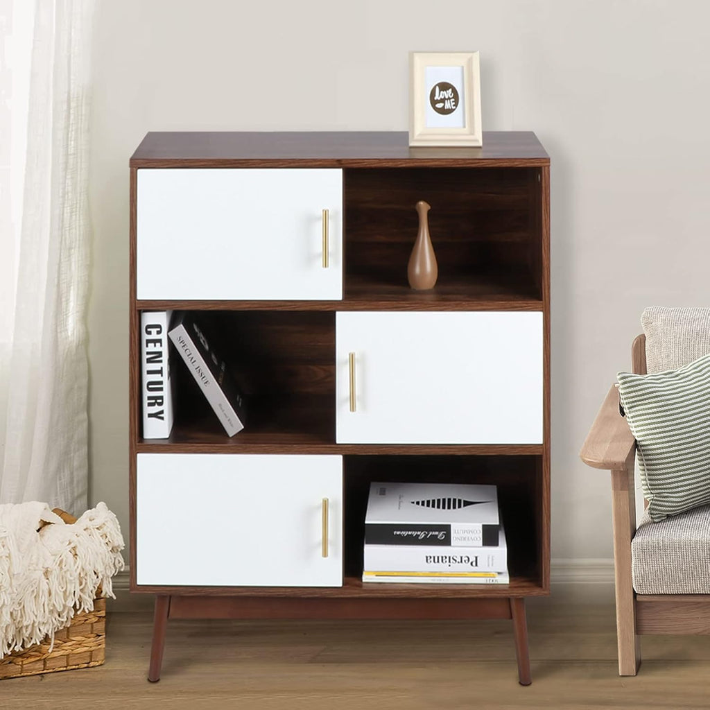 Walnut Storage Cabinet with Doors and Open Shelves N266164