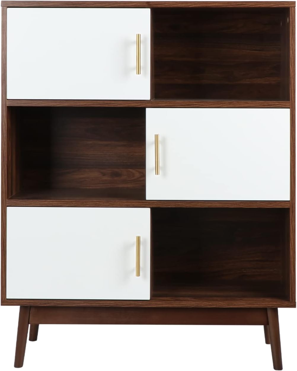 Walnut Storage Cabinet with Doors and Open Shelves N266164