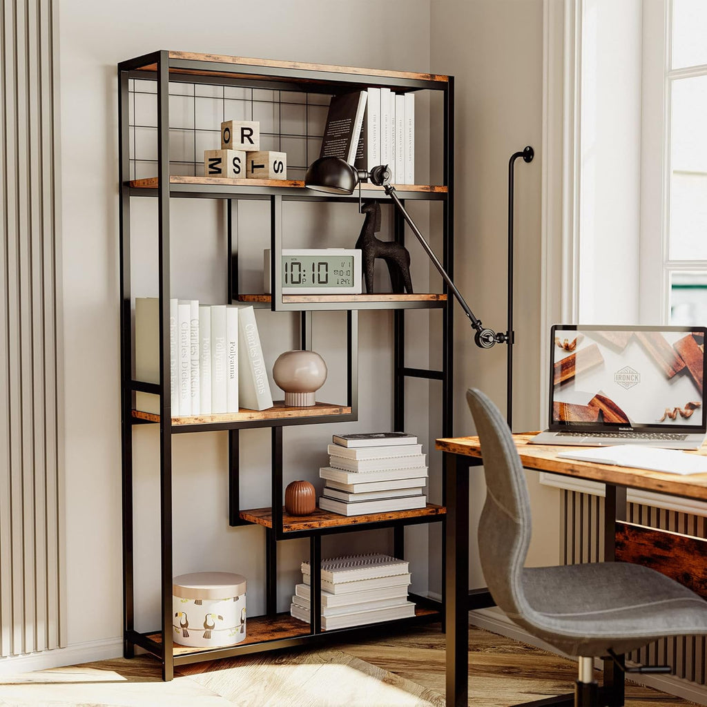6-Shelf Industrial Etagere Bookcase with Metal Frame M70670
