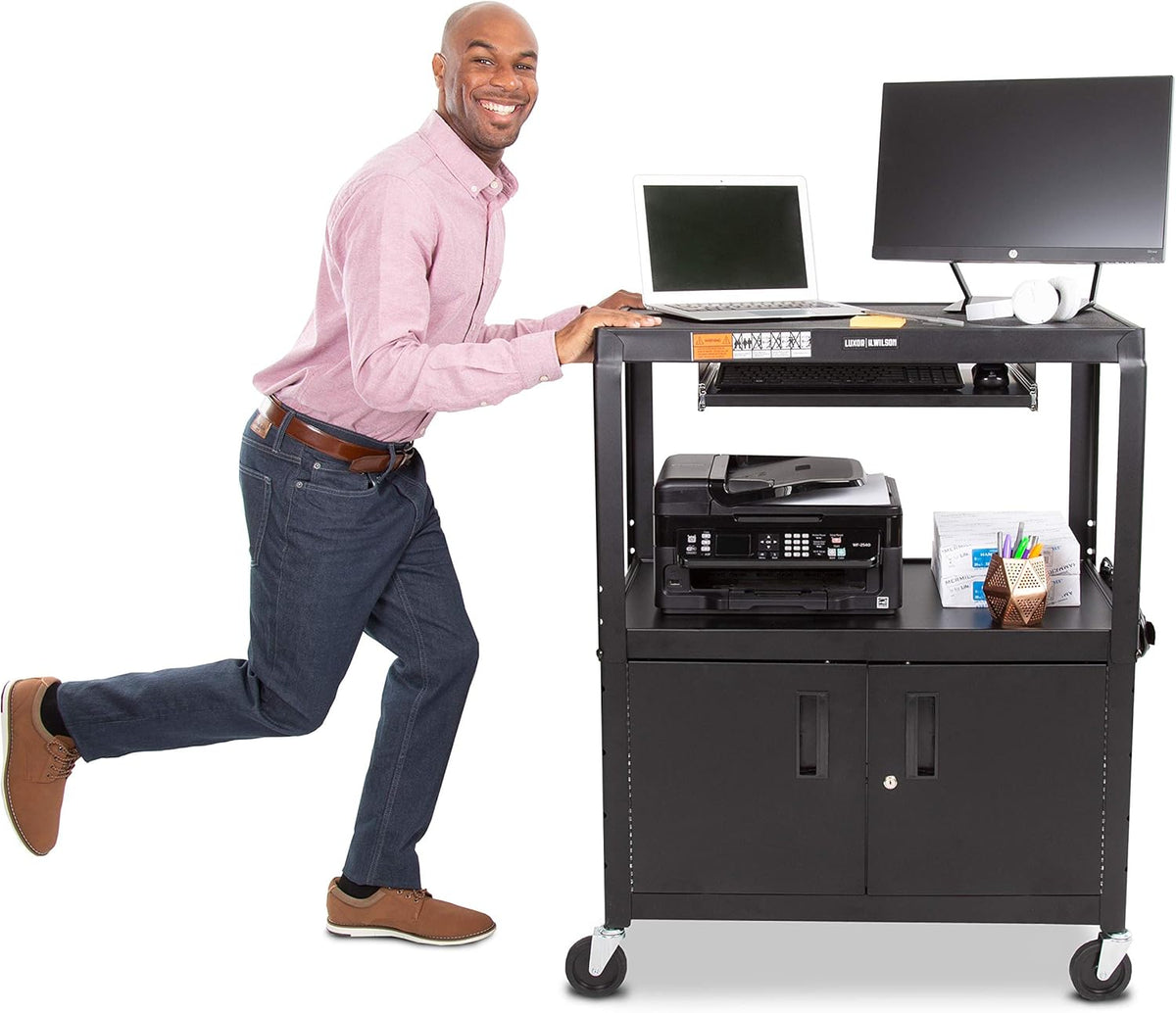 Black Extra Wide AV Cart with Locking Cabinet T96148