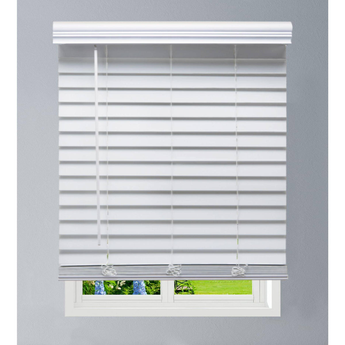White Cordless Faux Wood Blind J61998