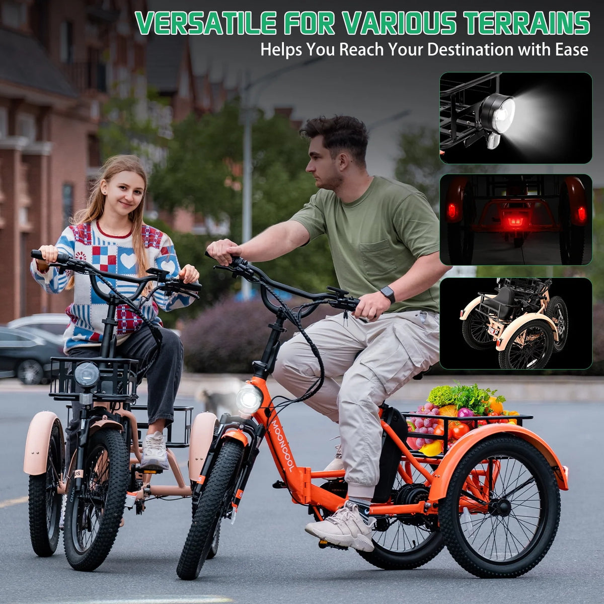 Folding Electric Tricycle 750W Motor 48V 20 Fat Tire 3 Wheel Electric Bicycle H496583