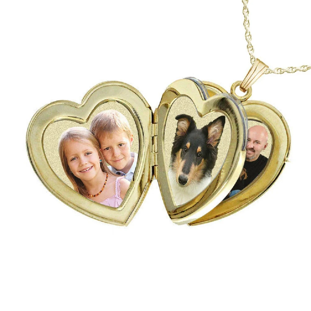 Solid 14K Yellow Gold Four Photo Locket Necklace Pendants V37252