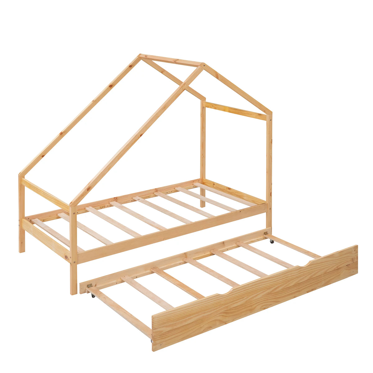 Twin Size Wooden House Bed with Trundle J3617