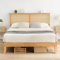 Full Size Platform Bed Frame with Rattan Headboard and Storage P665