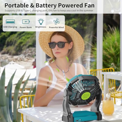 Battery Powered Portable Rechargeable Fan with LED Light & Hook H7139