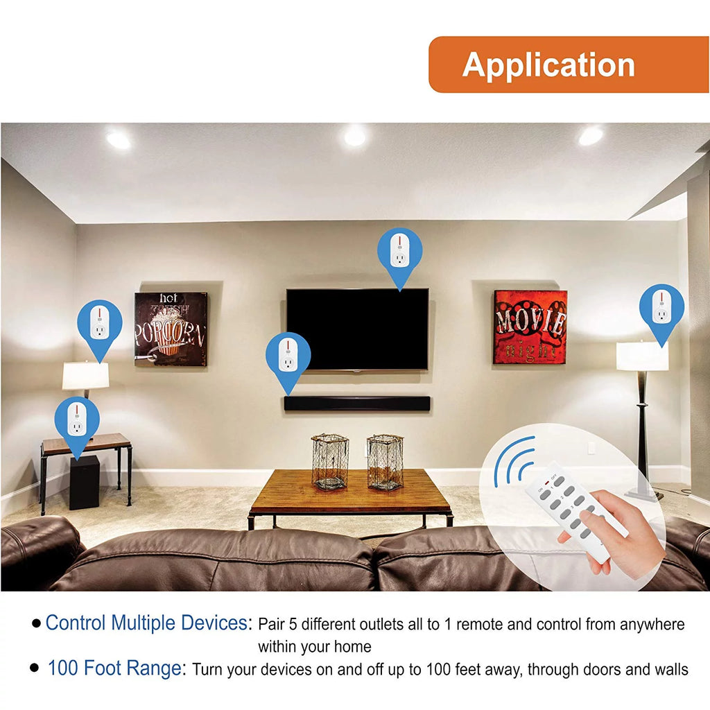 5 Pack Remote Control Outlet Switch with 2 Remotes W33785