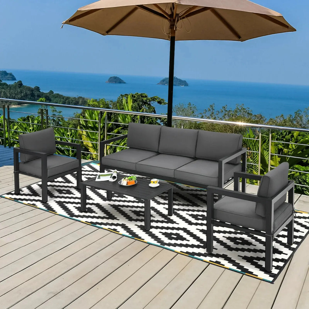 4-Piece Outdoor Patio Furniture Set Sectional Sofa Set Coffee Table L5053