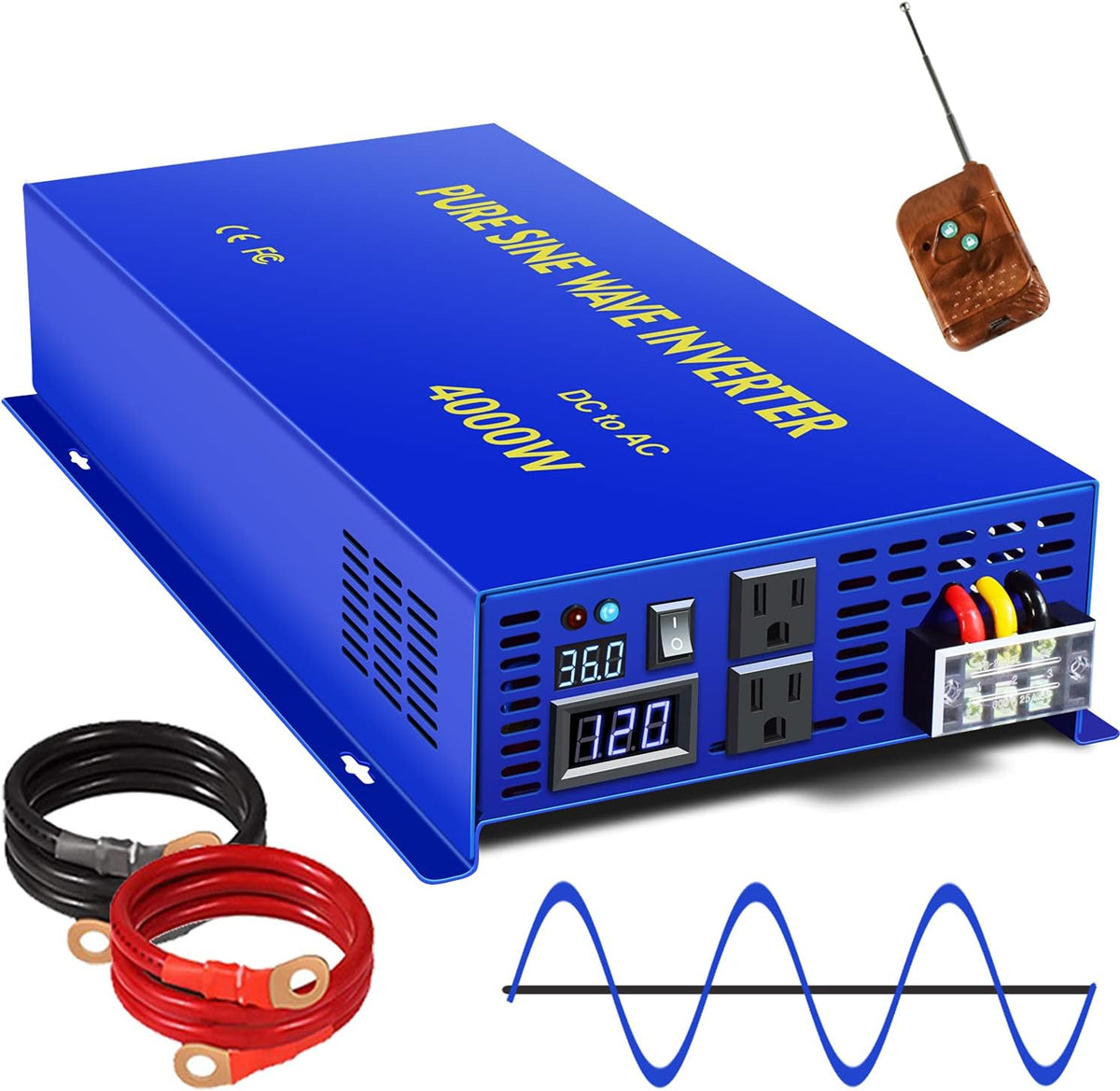 4000W Pure Sine Wave Power Converter with Wireless Remote Control T358426