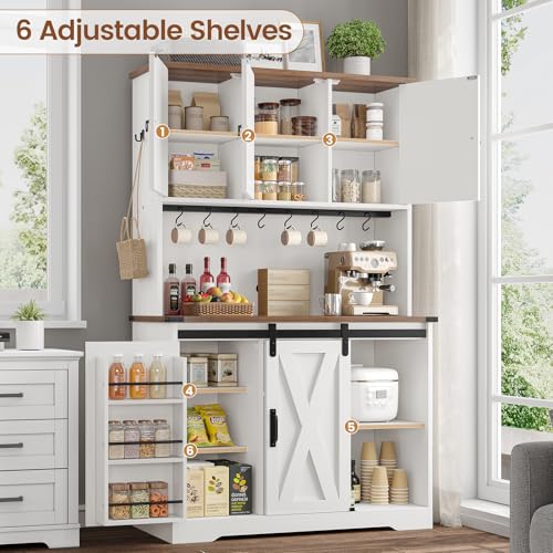 White Kitchen Pantry Cabinet with Drawer and Sliding Barn Doors D13456