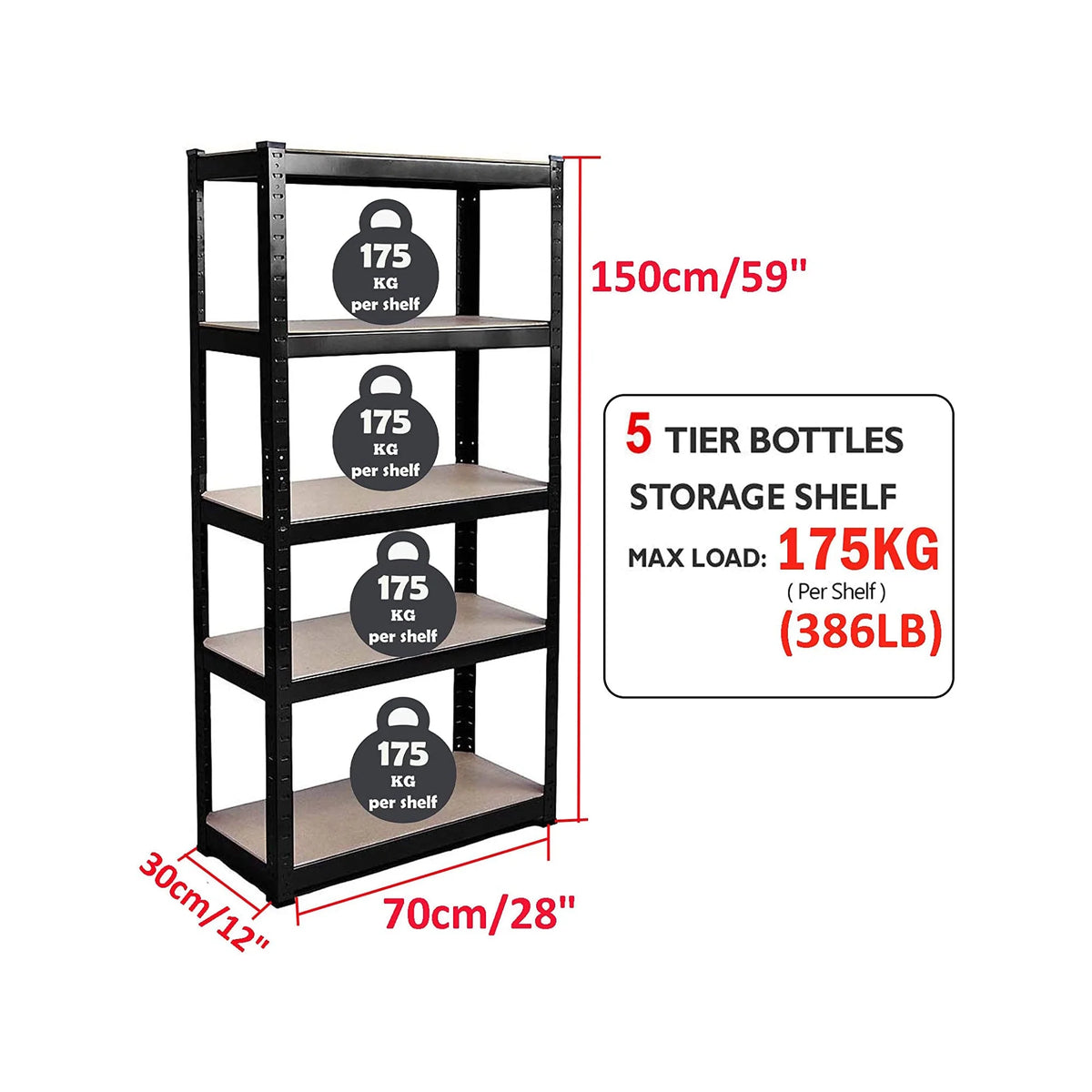 150 x 70 x 30cm 5 Tier Boltless Garage Shelving Unit E54123