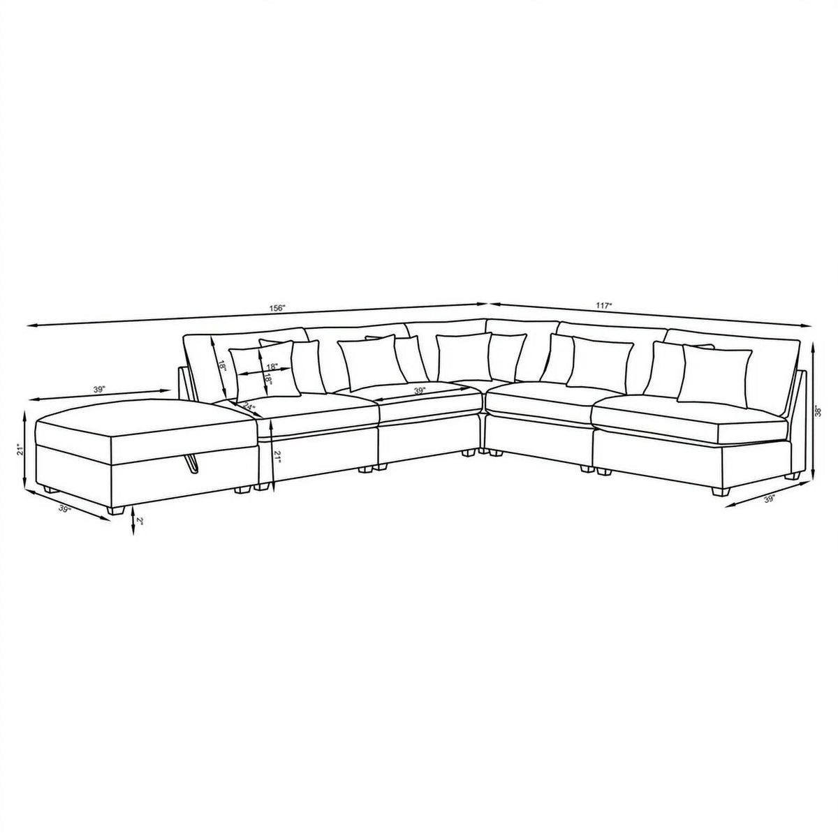 5-piece Fabric Upholstered Modular Sectional Gray B340