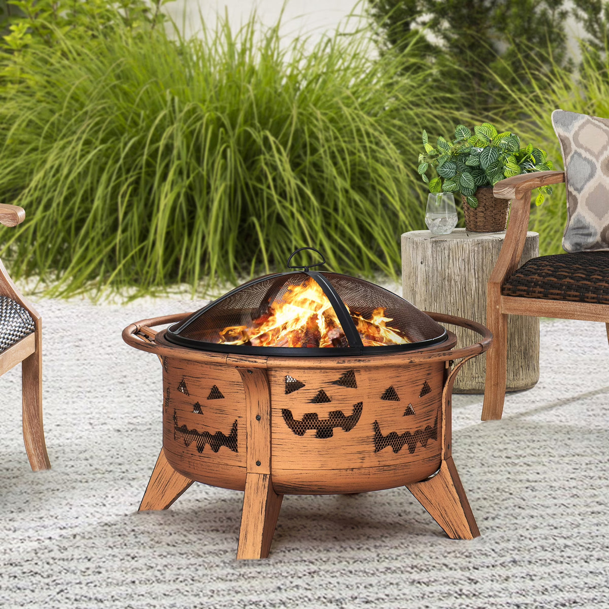 30 in. Outdoor Wood-Burning Steel Fire Pit with Spark Screen and Poker X8121