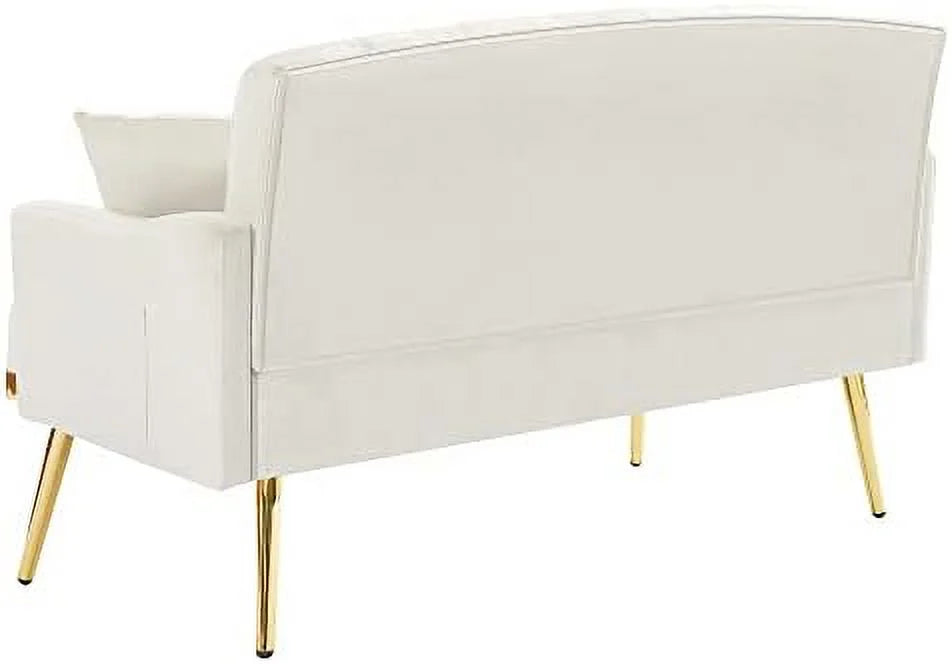 Beige Chenille Two-Seater Sofa with Metal Legs U272
