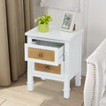 White 2 Drawer Rattan Nightstand Y49696