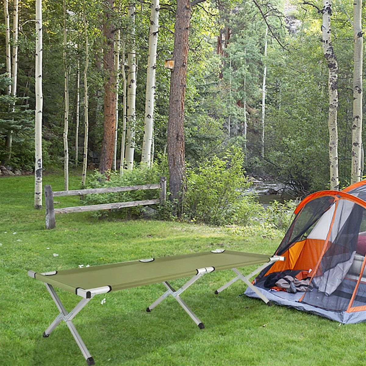 Army Green Portable Folding Camping Cot with Carrying Bag G877