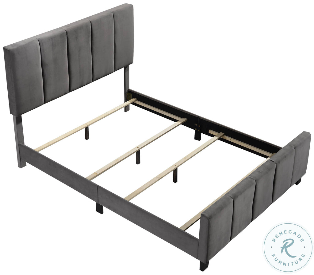 King Modern Channel Bed in Flannel Gray Velvet N417