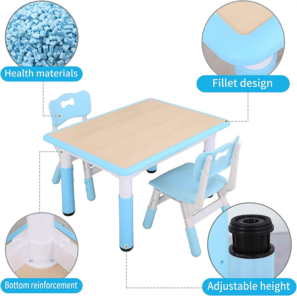 Kids Height Adjustable Plastic Study Table and Chairs Set I821
